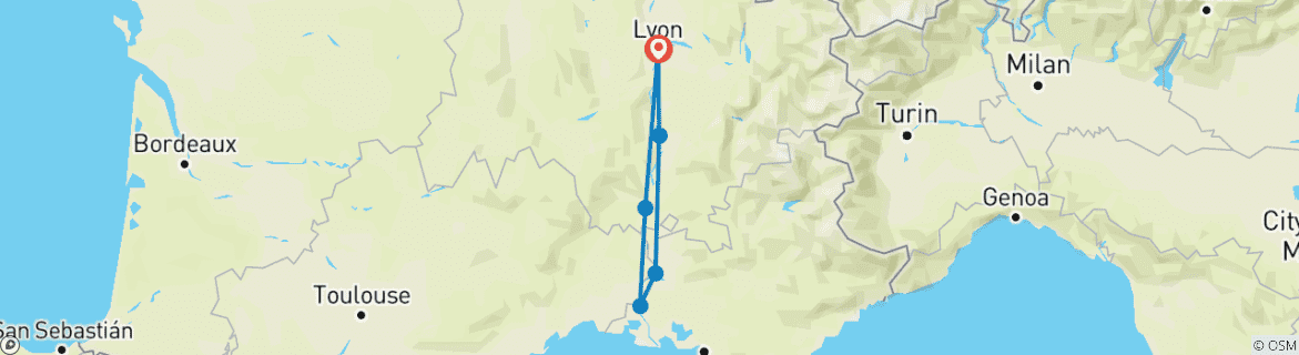 Image d'une carte montrant l'itinéraire du circuit