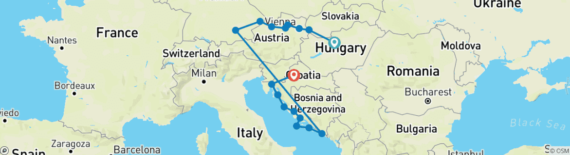 Image d'une carte montrant l'itinéraire du circuit