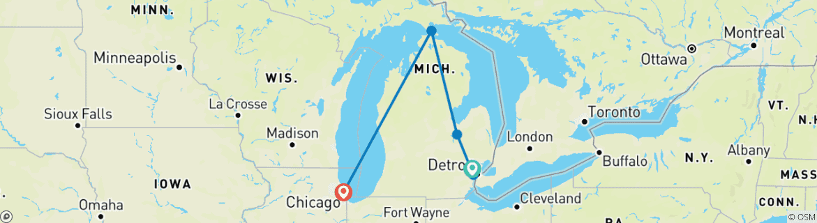 Image d'une carte montrant l'itinéraire du circuit