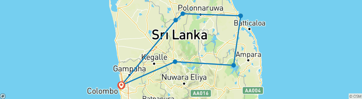 Image d'une carte montrant l'itinéraire du circuit