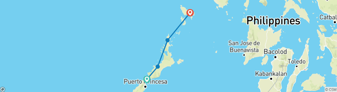 Carte du circuit Merveilles de Palawan : Puerto Princesa, Port Barton, El Nido et Coron