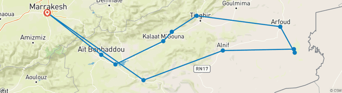 Image d'une carte montrant l'itinéraire du circuit
