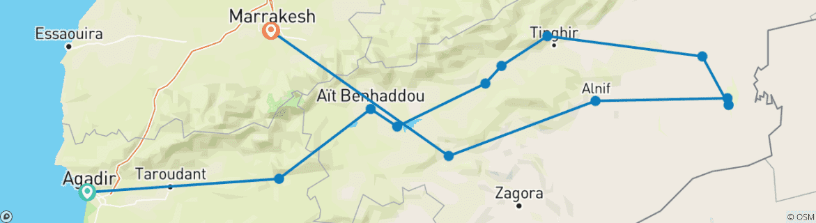 Image d'une carte montrant l'itinéraire du circuit