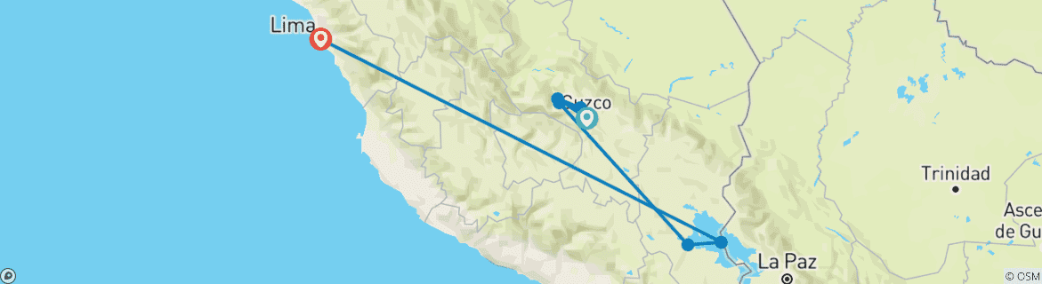 Foto van een kaart met de route van de rondreis