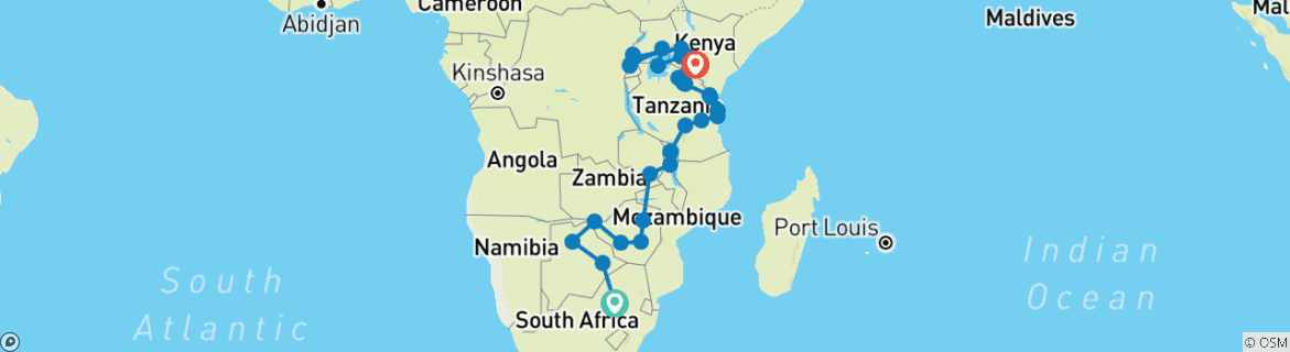 Image d'une carte montrant l'itinéraire du circuit
