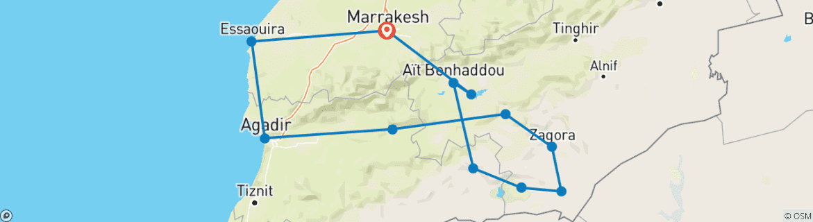 Image of a map showing the route of the tour