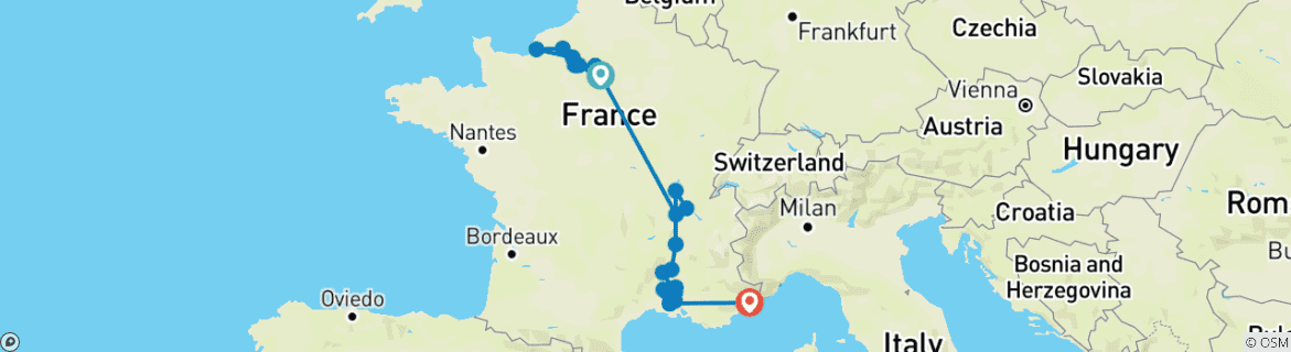 Carte du circuit Découvrez les fleuves de France avec Paris et Nice