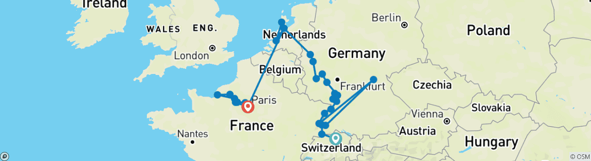 Image d'une carte montrant l'itinéraire du circuit