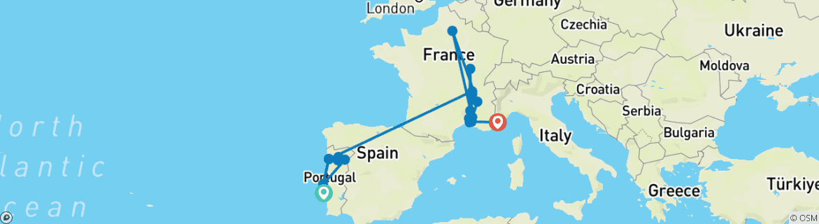 Image d'une carte montrant l'itinéraire du circuit