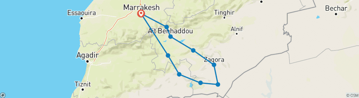Image d'une carte montrant l'itinéraire du circuit