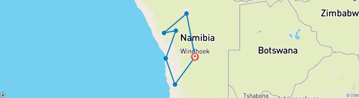 Image of a map showing the route of the tour