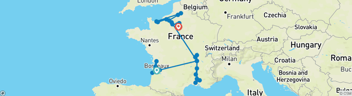 Carte du circuit La France englobée 2027 - 31 jours