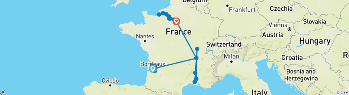 Image d'une carte montrant l'itinéraire du circuit