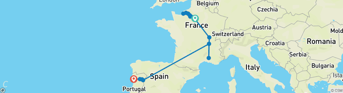 Image d'une carte montrant l'itinéraire du circuit