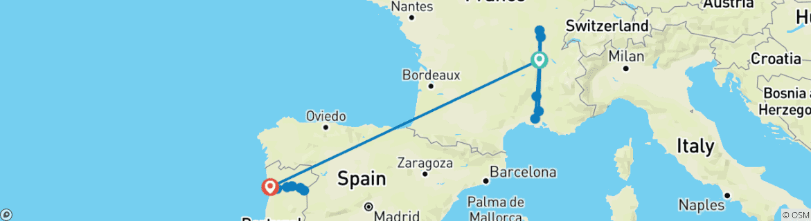 Image d'une carte montrant l'itinéraire du circuit