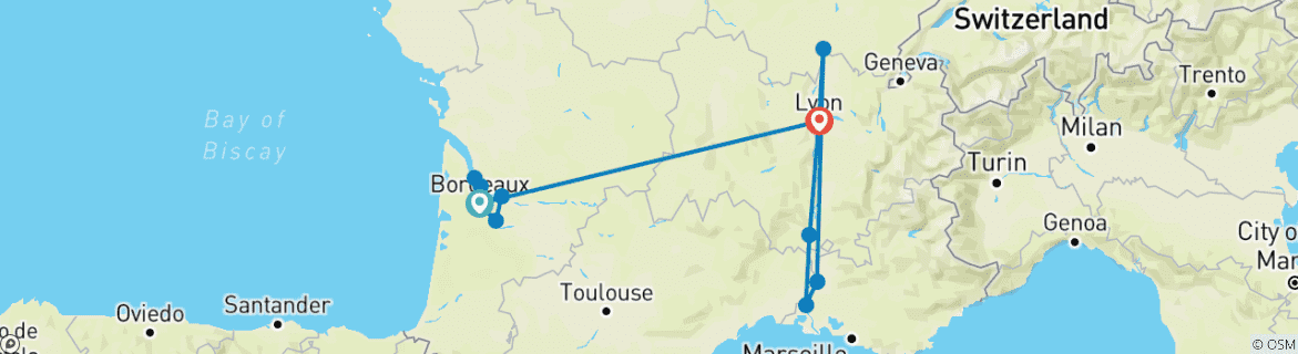 Image d'une carte montrant l'itinéraire du circuit