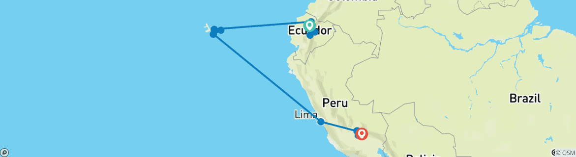 Image of a map showing the route of the tour