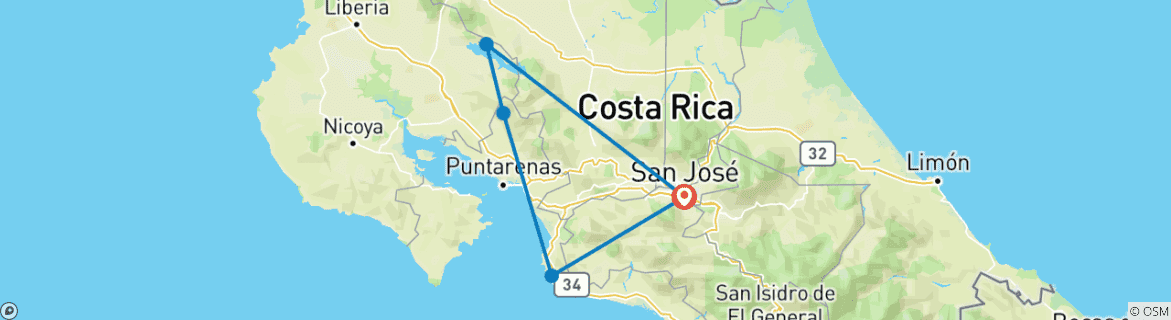 Image of a map showing the route of the tour