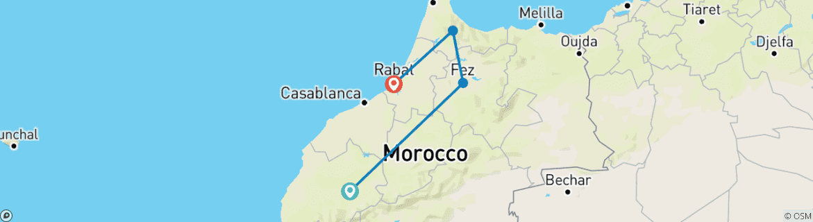 Image of a map showing the route of the tour