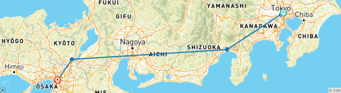 Image of a map showing the route of the tour