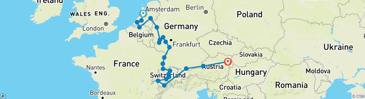 Image d'une carte montrant l'itinéraire du circuit
