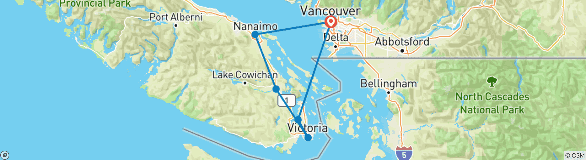 Image of a map showing the route of the tour