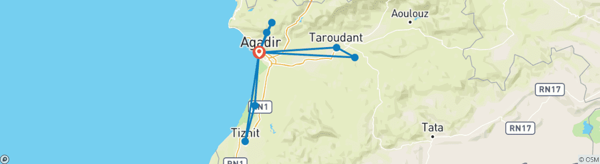 Image d'une carte montrant l'itinéraire du circuit