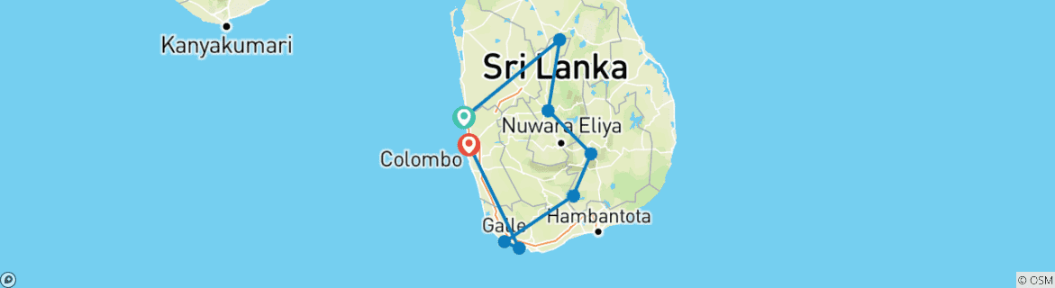 Image of a map showing the route of the tour