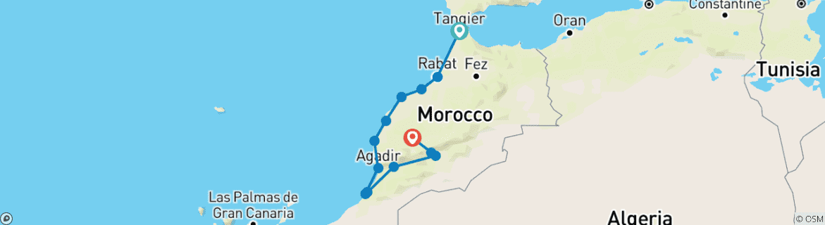 Image d'une carte montrant l'itinéraire du circuit