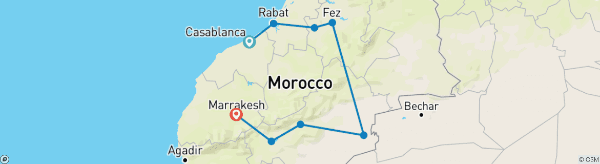 Image d'une carte montrant l'itinéraire du circuit