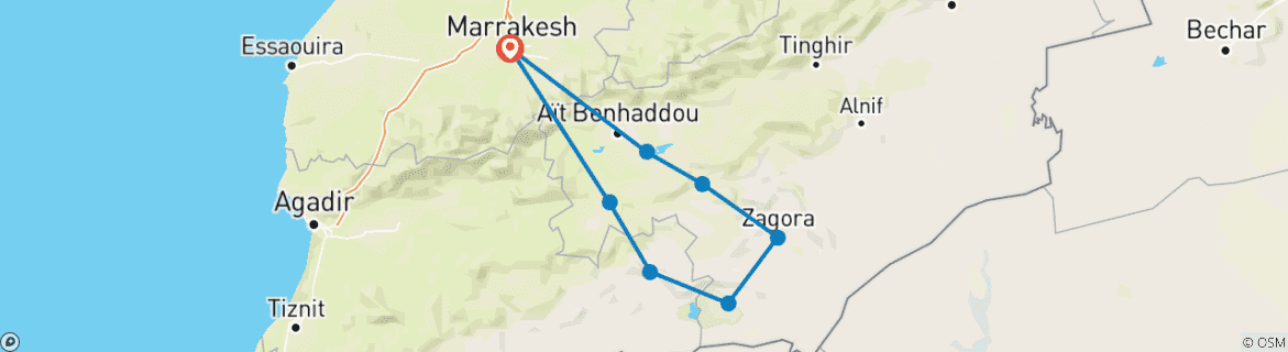 Image d'une carte montrant l'itinéraire du circuit