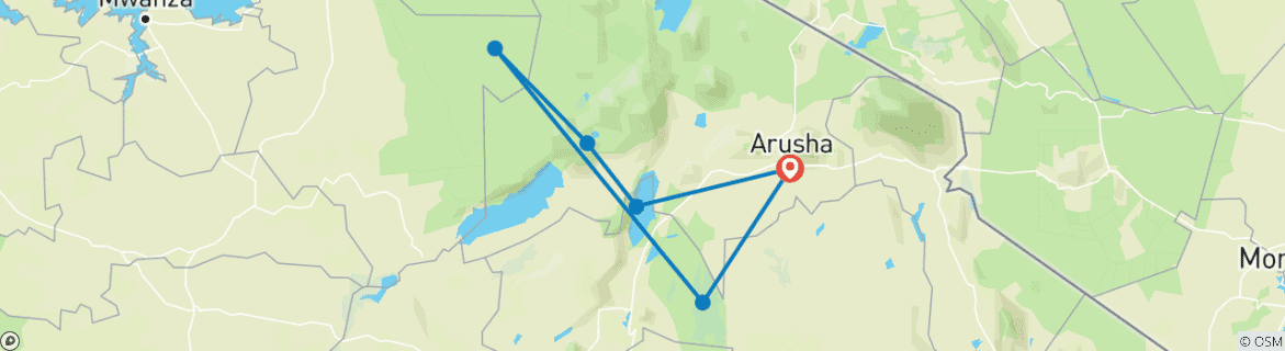 Image of a map showing the route of the tour