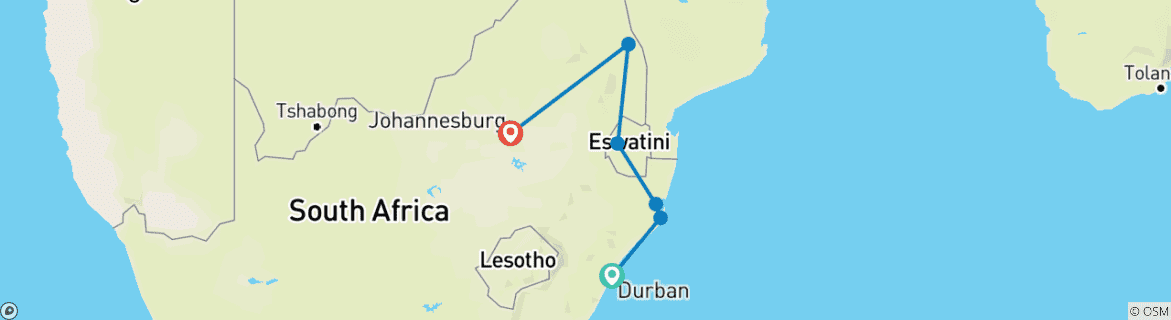 Image of a map showing the route of the tour