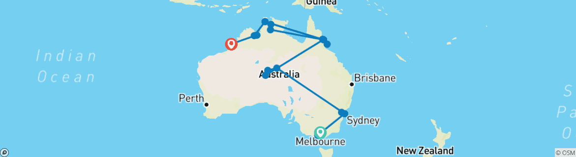 Image of a map showing the route of the tour