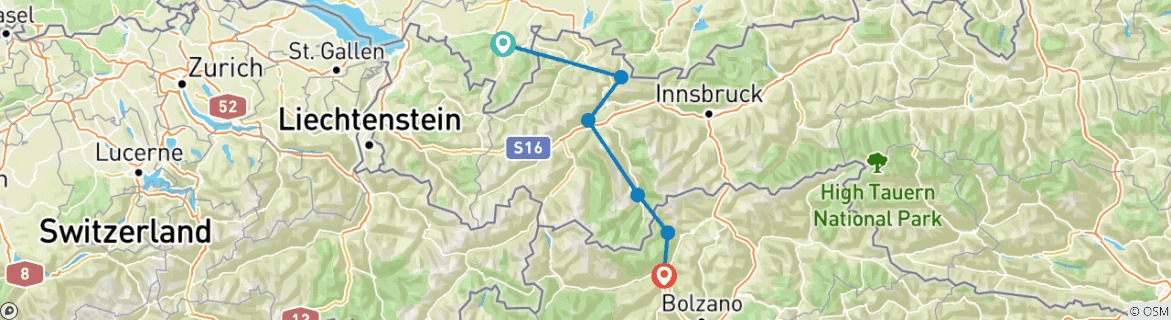 Karte mit der Reiseroute