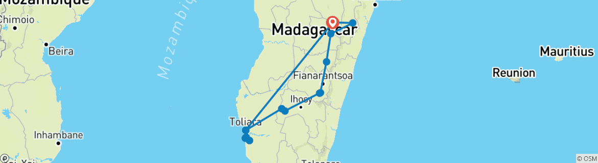 Image d'une carte montrant l'itinéraire du circuit