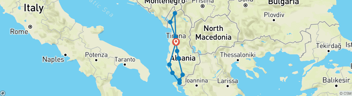 Image d'une carte montrant l'itinéraire du circuit