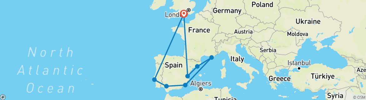 Image d'une carte montrant l'itinéraire du circuit