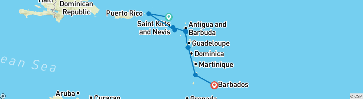 Image of a map showing the route of the tour