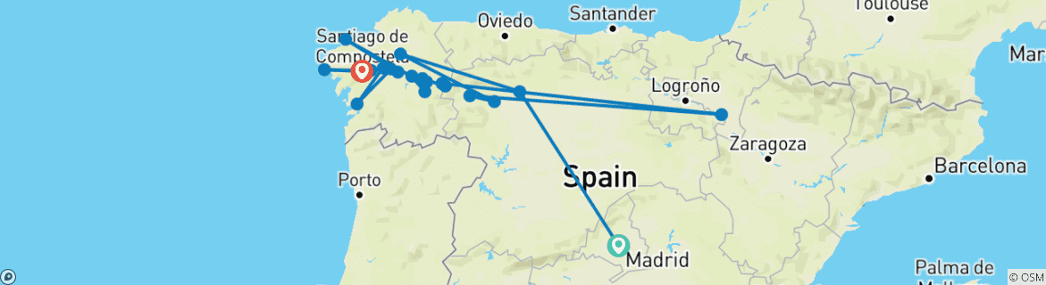 Image of a map showing the route of the tour