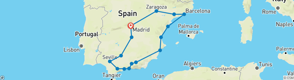 Image of a map showing the route of the tour
