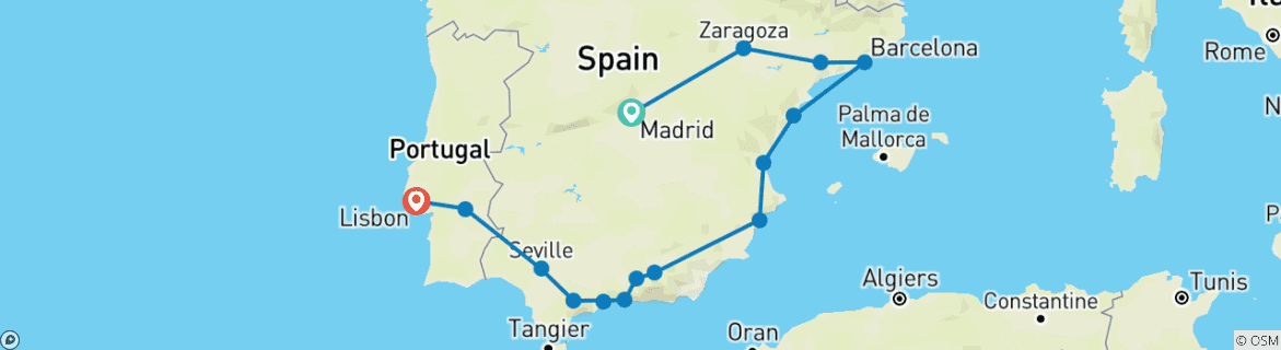 Karte mit der Reiseroute