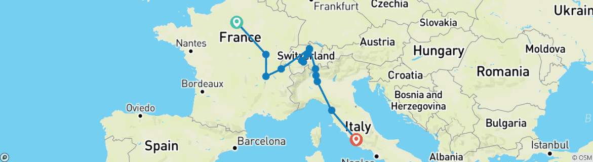 Carte du circuit Trésors joyeux (28 destinations)