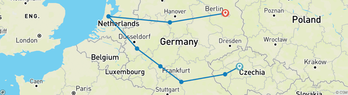 Image of a map showing the route of the tour