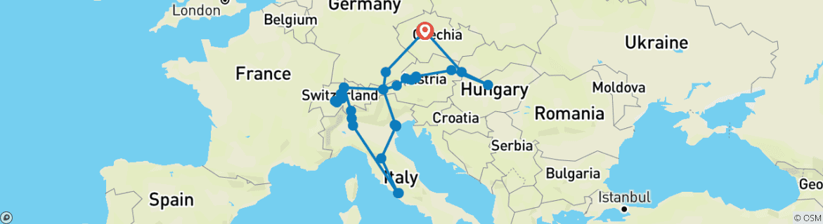 Image d'une carte montrant l'itinéraire du circuit