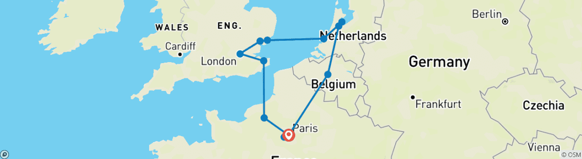 Image of a map showing the route of the tour