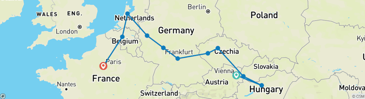 Foto van een kaart met de route van de rondreis