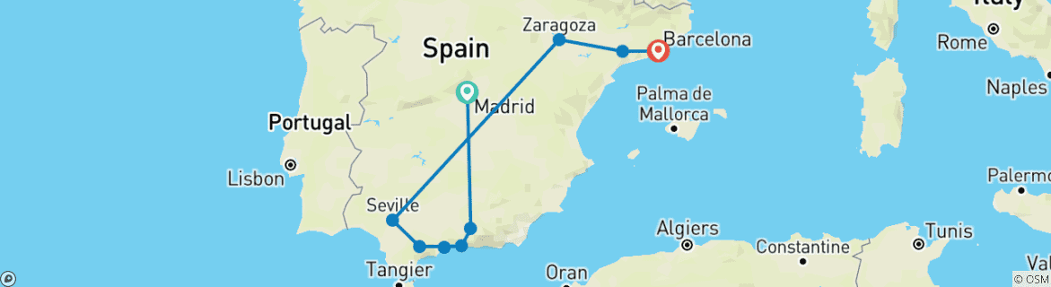 Image d'une carte montrant l'itinéraire du circuit