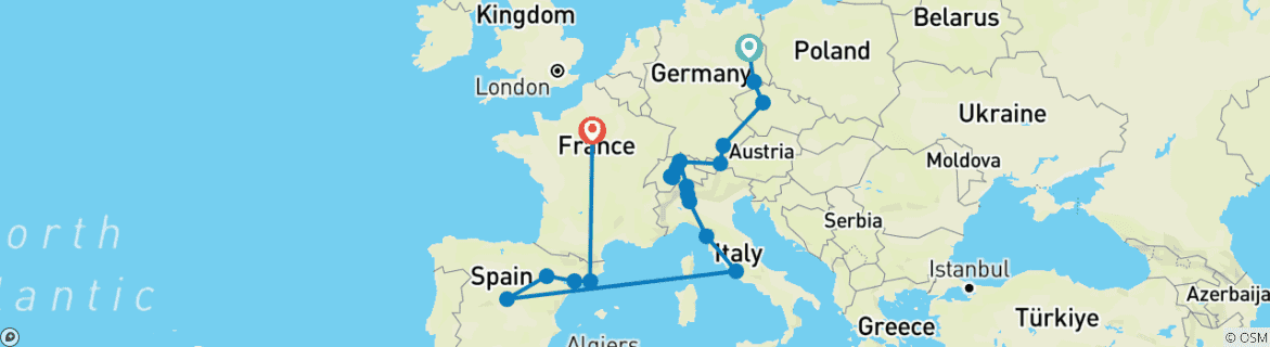 Karte mit der Reiseroute