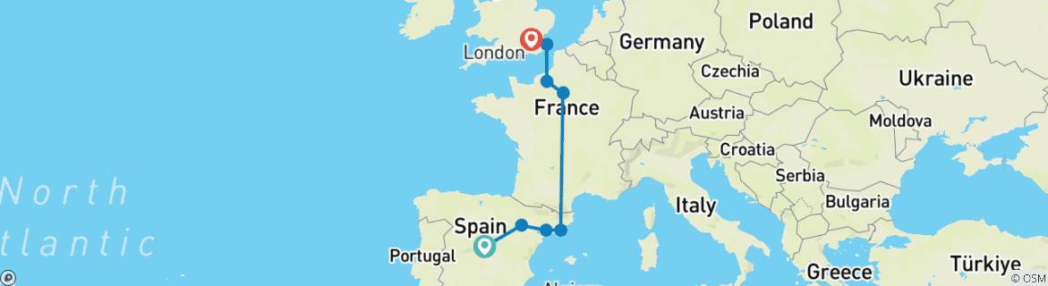 Image d'une carte montrant l'itinéraire du circuit